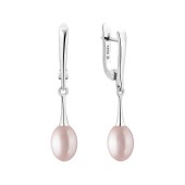 Cercei lungi argint cu perle naturale roz pudra si tortite DiAmanti SK25217EL_L-G